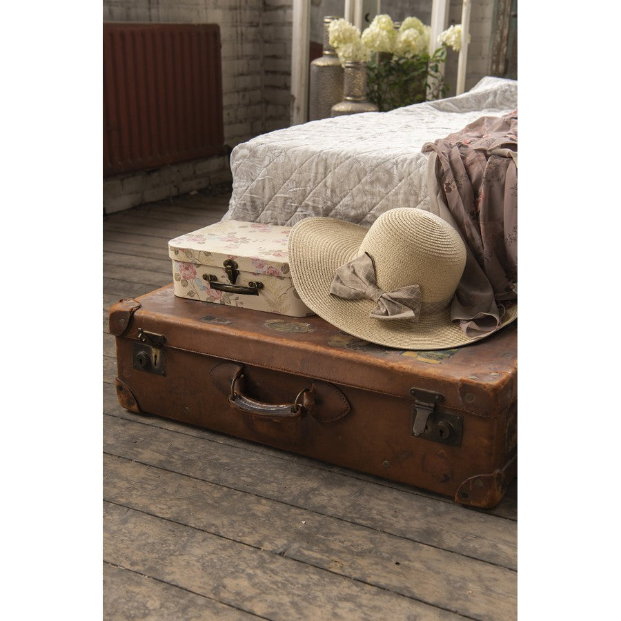 Deko Koffer Set 3-teilig Blumen Gelb Beige - Aufbewahrungsboxen Landhausstil