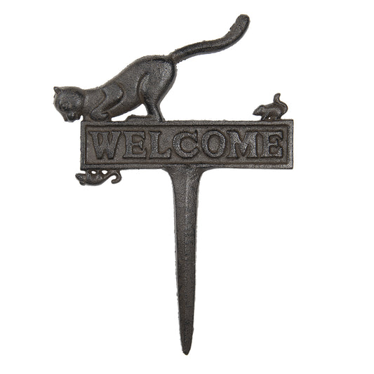 Gartenstecker Willkommen Katze & Maus - Gusseisen Gartendeko Landhaus