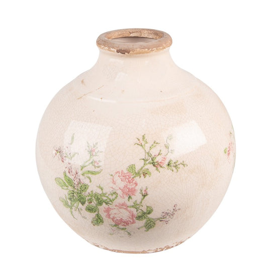 Vase Blumenvase Deko Keramik Rosenmotiv Beige Ø 20 cm x 21 cm hoch, Clayre & Eef