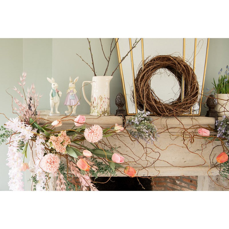 Keramik Krug Beige mit Frühlingswiesen-Motiv - Vase Landhausstil