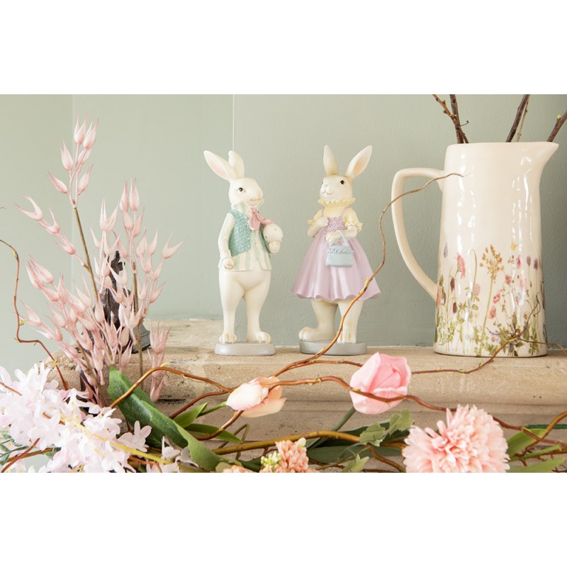 Dekorativer Keramik-Krug mit Wiesenblumen-Motiv - Beige-Rosa Landhausstil