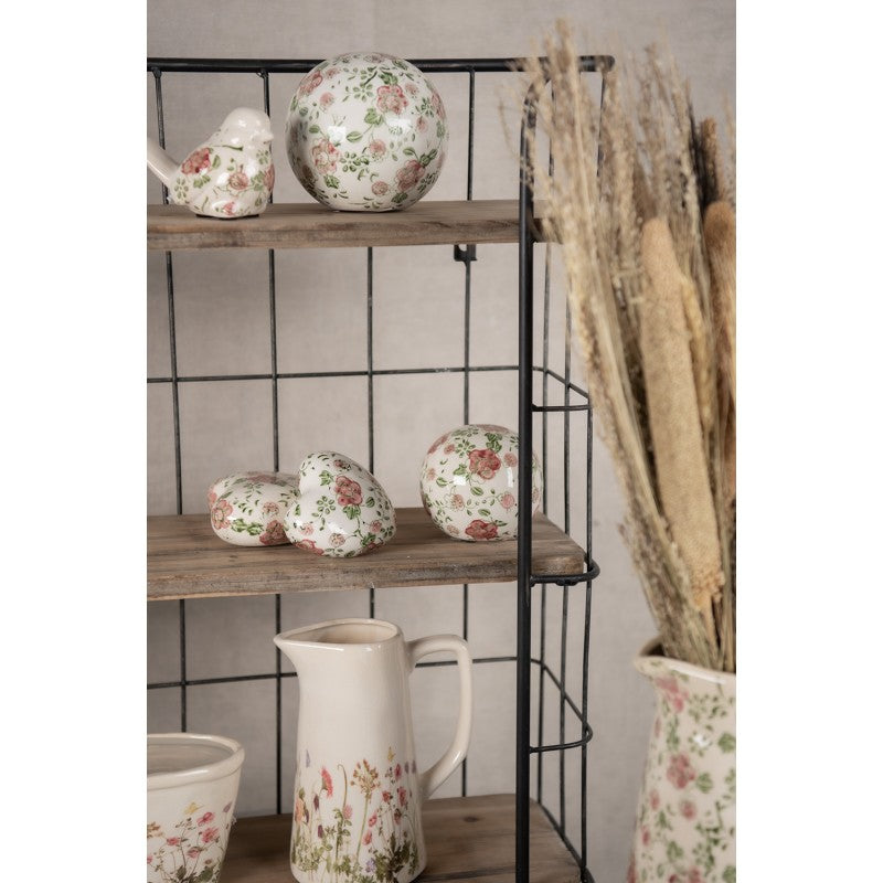 Dekorativer Keramik-Krug mit Wiesenblumen-Motiv - Beige-Rosa Landhausstil