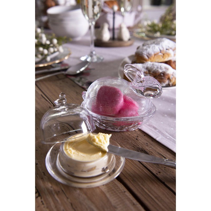 Butterdose Glas mit Vogelgriff - Landhausstil Transparent Rund
