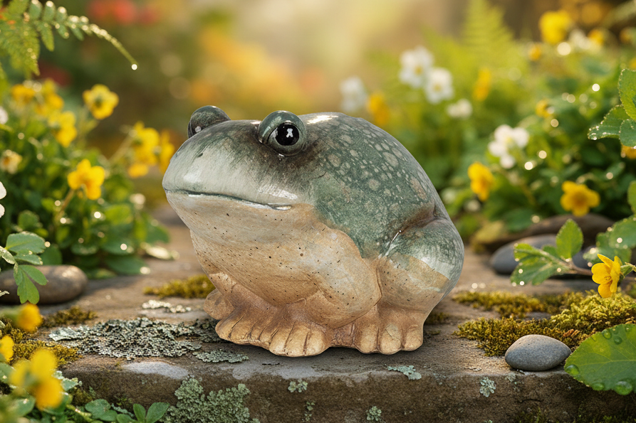 Keramik Frosch Grün-Braun - Deko Figur Landhausstil für Garten & Haus {{ Shabby Chic und Landhaus Deko }} {{ www.Stein-Alt.de The cosy Cottage }}
