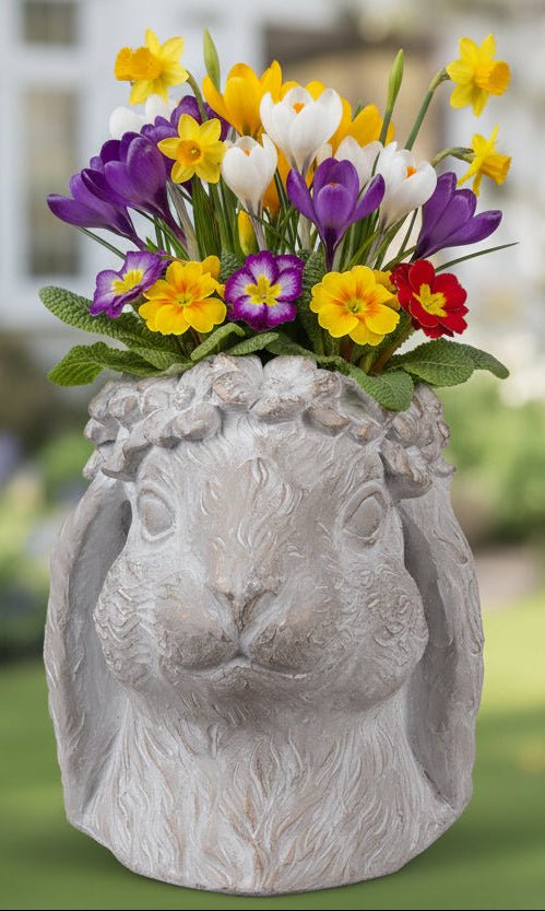 Pflanztopf Hase Grau-Braun Steinguss - Blumentopf Ostern Frühling Landhausstil {{ Shabby Chic und Landhaus Deko }} {{ www.Stein-Alt.de The cosy Cottage }}