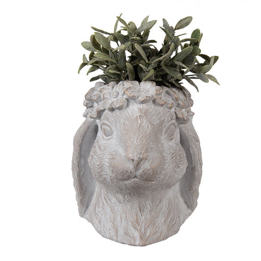 Vaso per piante / vaso per fiori, coniglio, primavera / Pasqua in pietra fusa in grigio-marrone