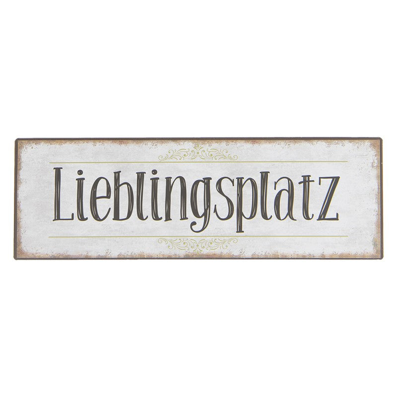 Metall-Schild Lieblingsplatz 30x10 cm - Vintage Wandschild Weiß-Schwarz