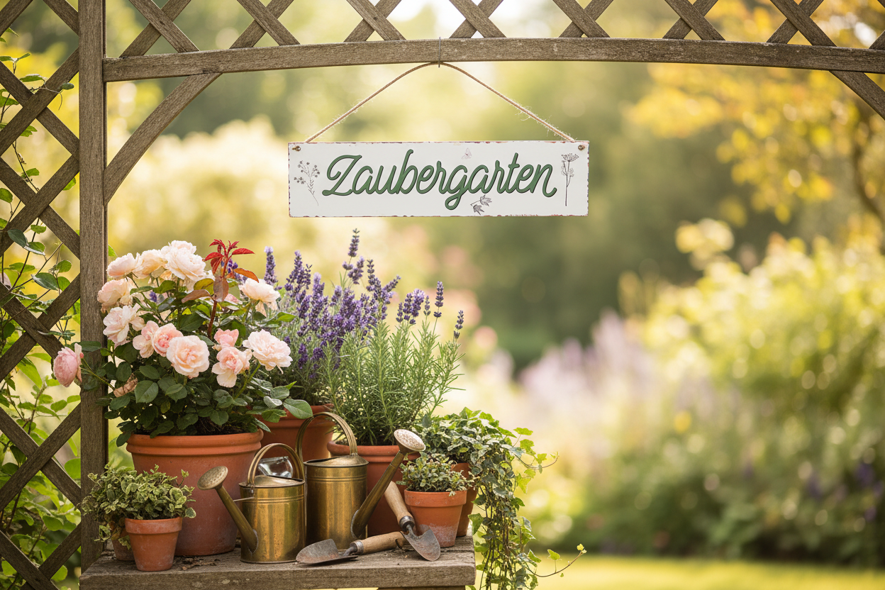 Metallschild Zaubergarten 40x10 cm - Weiß-Grün Gartendeko zum Aufhängen {{ Shabby Chic und Landhaus Deko }} {{ www.Stein-Alt.de The cosy Cottage }}
