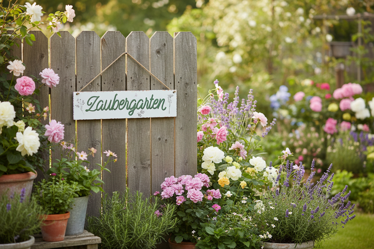 Metallschild Zaubergarten 40x10 cm - Weiß-Grün Gartendeko zum Aufhängen {{ Shabby Chic und Landhaus Deko }} {{ www.Stein-Alt.de The cosy Cottage }}