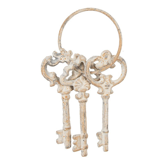 Shabby Chic Schlüsselbund Gusseisen Weiß - Vintage Deko Landhausstil