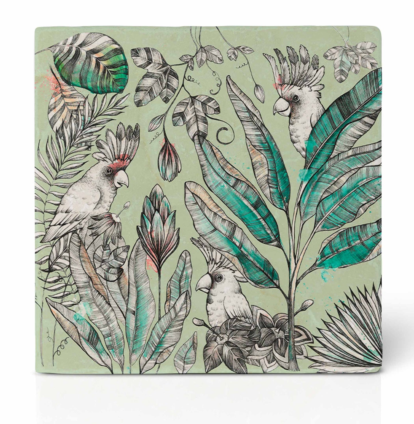 Tassenuntersetzer aus Keramik mit verschiedenen Dschungelmotiven