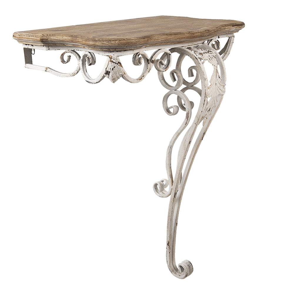Shabby Chic Wandtisch / Konsolentisch aus Eisen und Holz in Weiß-Braun