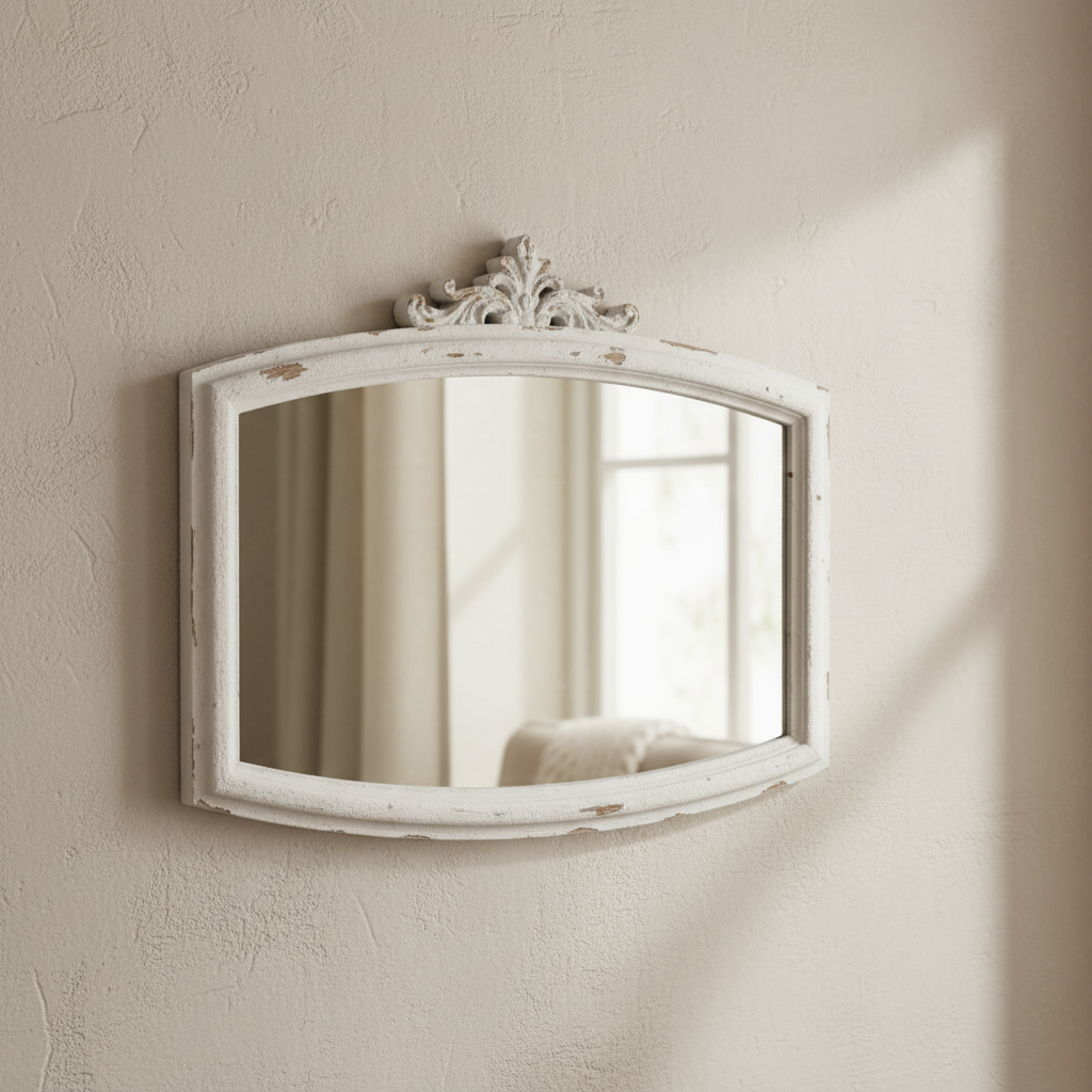 Specchio rettangolare in legno in stile rustico / Bianco / 72 x 55 cm / Shabby Chic