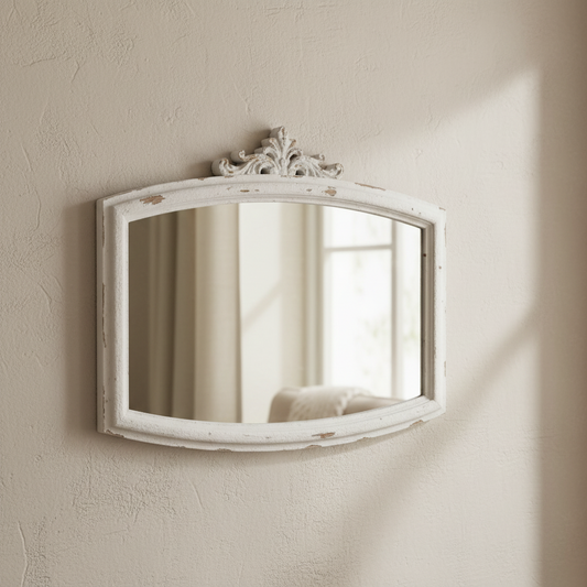 Rechteckiger Wandspiegel Holz Weiß 72x55 cm Shabby Chic Landhausstil