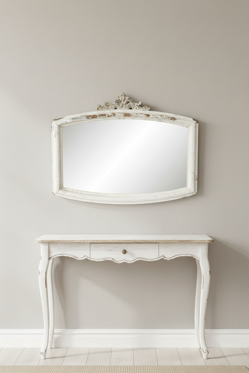 Rechteckiger Wandspiegel Holz Weiß 72x55 cm Shabby Chic Landhausstil