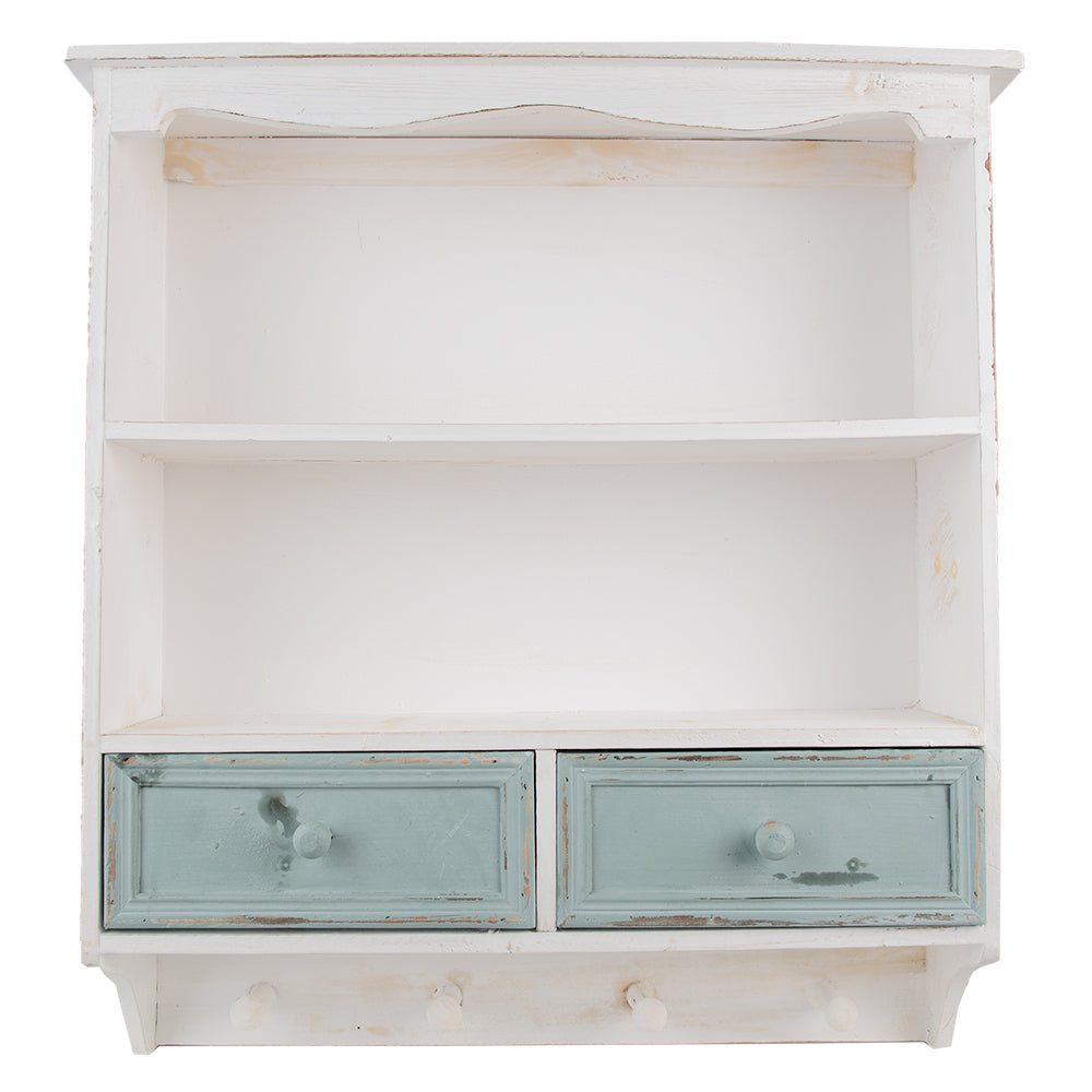 Wandregal Holz mit Schubladen & Haken - Shabby Chic Landhausstil Weiß, Braun