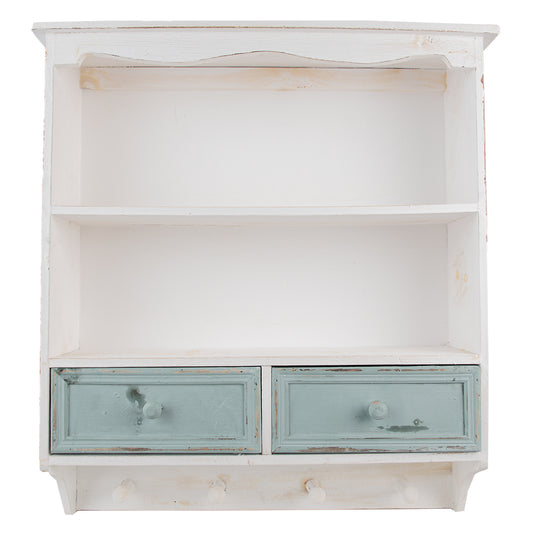 Wandregal Holz mit Schubladen & Haken - Shabby Chic Landhausstil Weiß, Braun