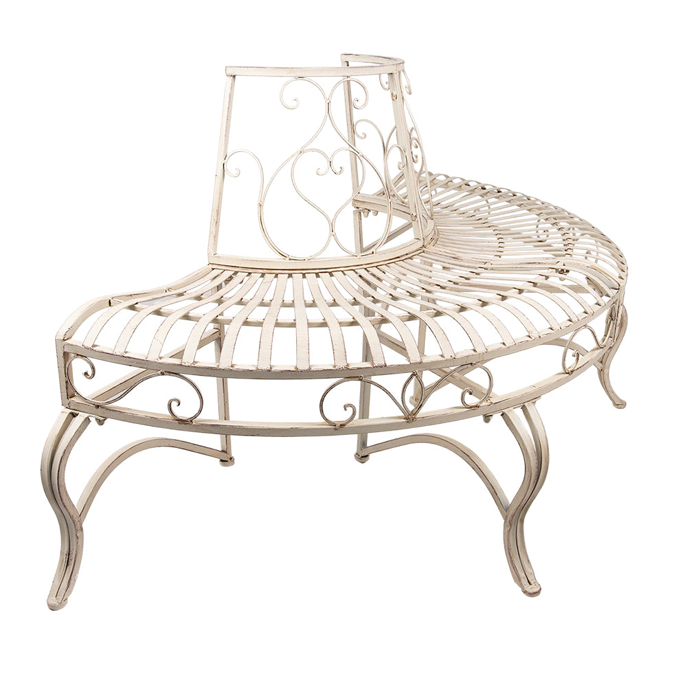 Halbrunde Baumbank Antikweiß - Gartenbank Eisen Landhausstil