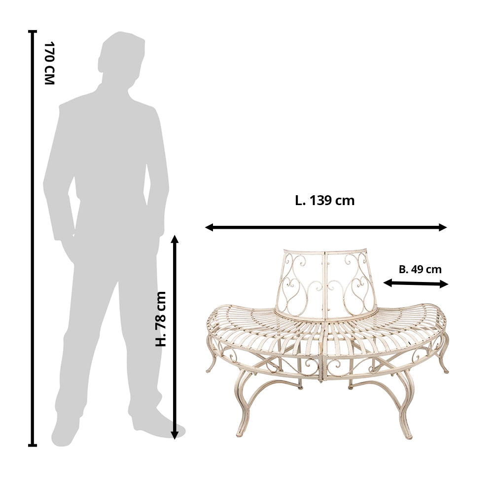 Halbrunde Baumbank Antikweiß - Gartenbank Eisen Landhausstil