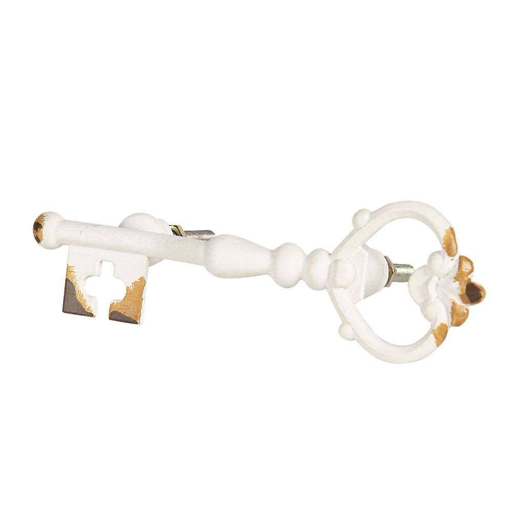Vintage Möbelknauf Schlüssel - Shabby Chic Schubladengriff Weiß
