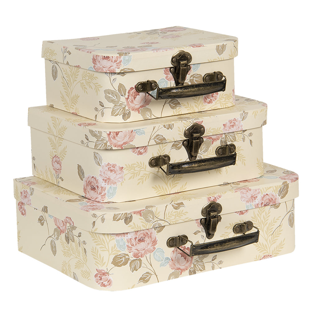 Deko Koffer Set 3-teilig Blumen Gelb Beige - Aufbewahrungsboxen Landhausstil