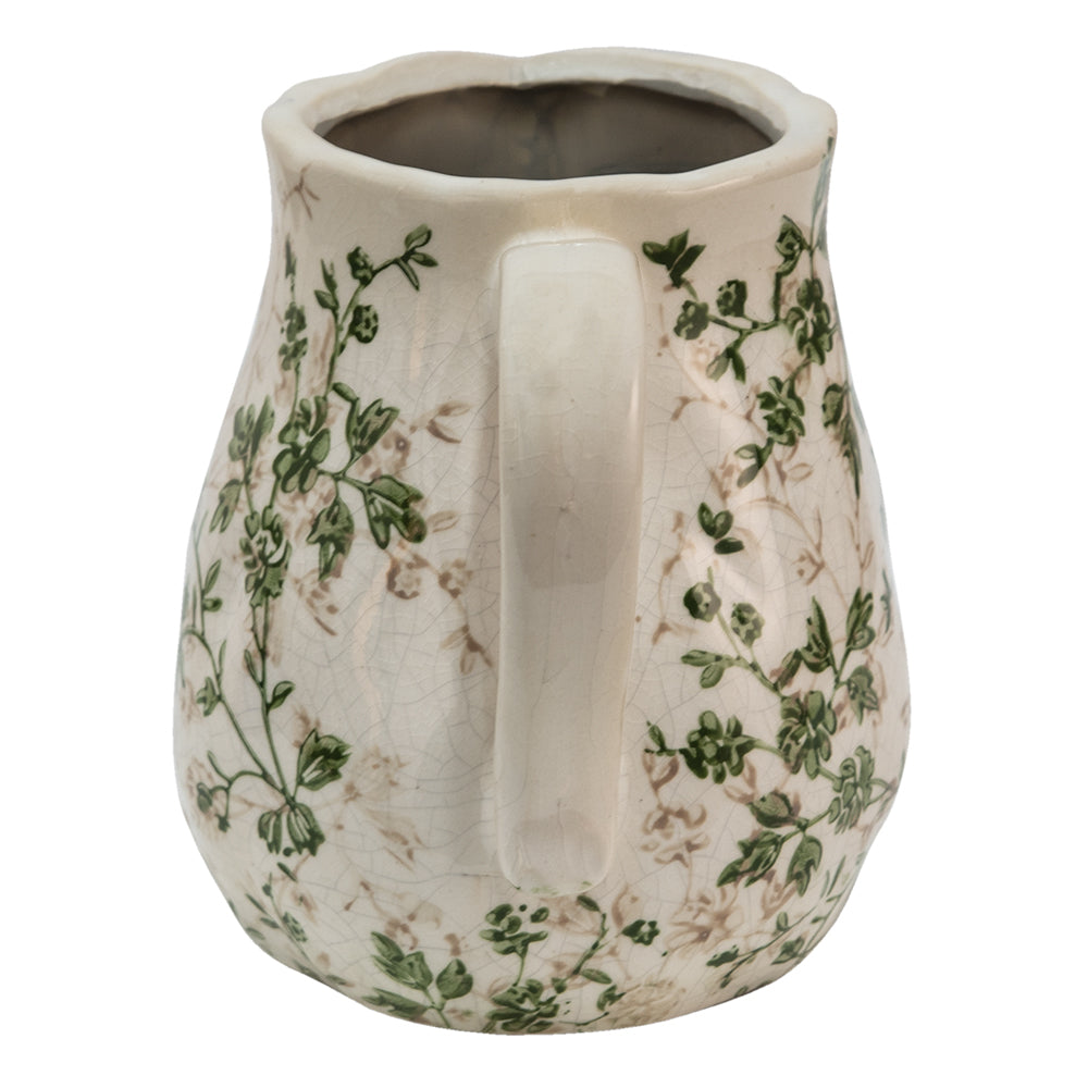 Keramikkrug mit Rankenmuster Beige-Grün - Dekorative Vase im Landhausstil