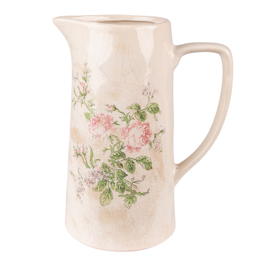 Keramikkrug Rosen Beige - Romantische Deko Vase Landhausstil Shabby Chic
