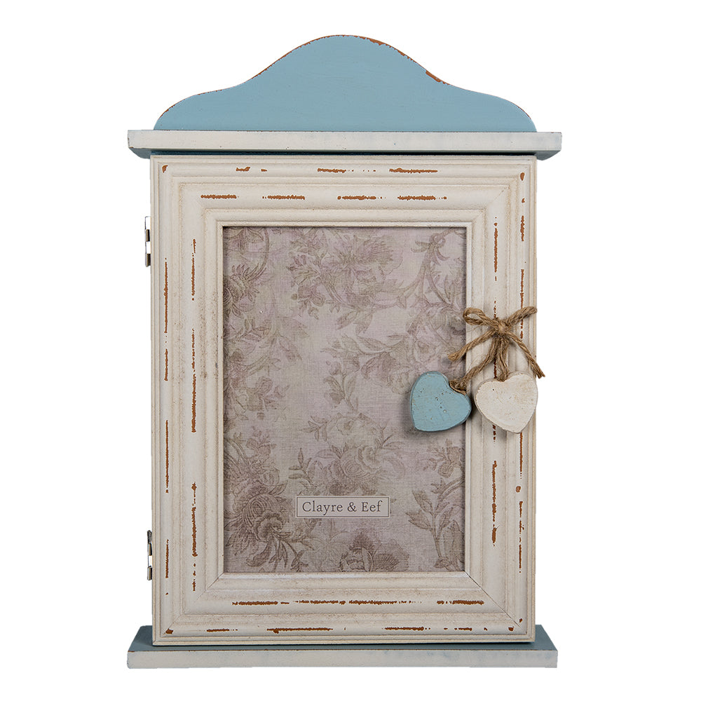 Schlüsselkasten Shabby Chic Blau-Weiß mit Bilderrahmen - Landhausstil