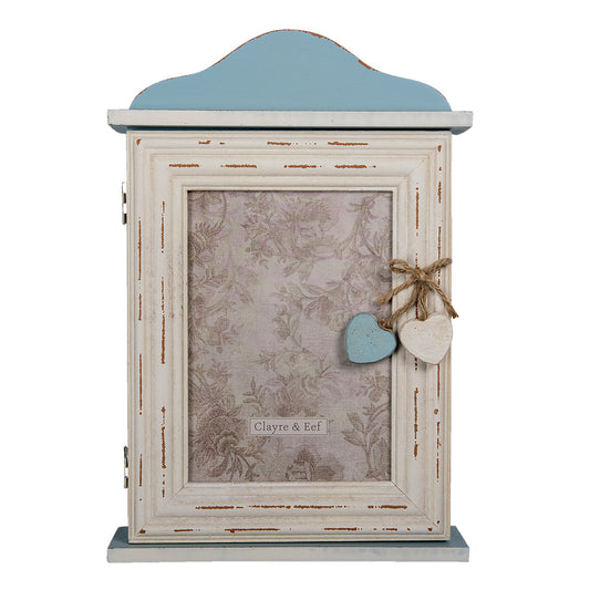 Schlüsselkasten Shabby Chic Blau-Weiß mit Bilderrahmen - Landhausstil