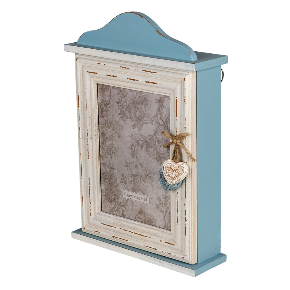 Schlüsselkasten Shabby Chic Blau-Weiß mit Bilderrahmen - Landhausstil