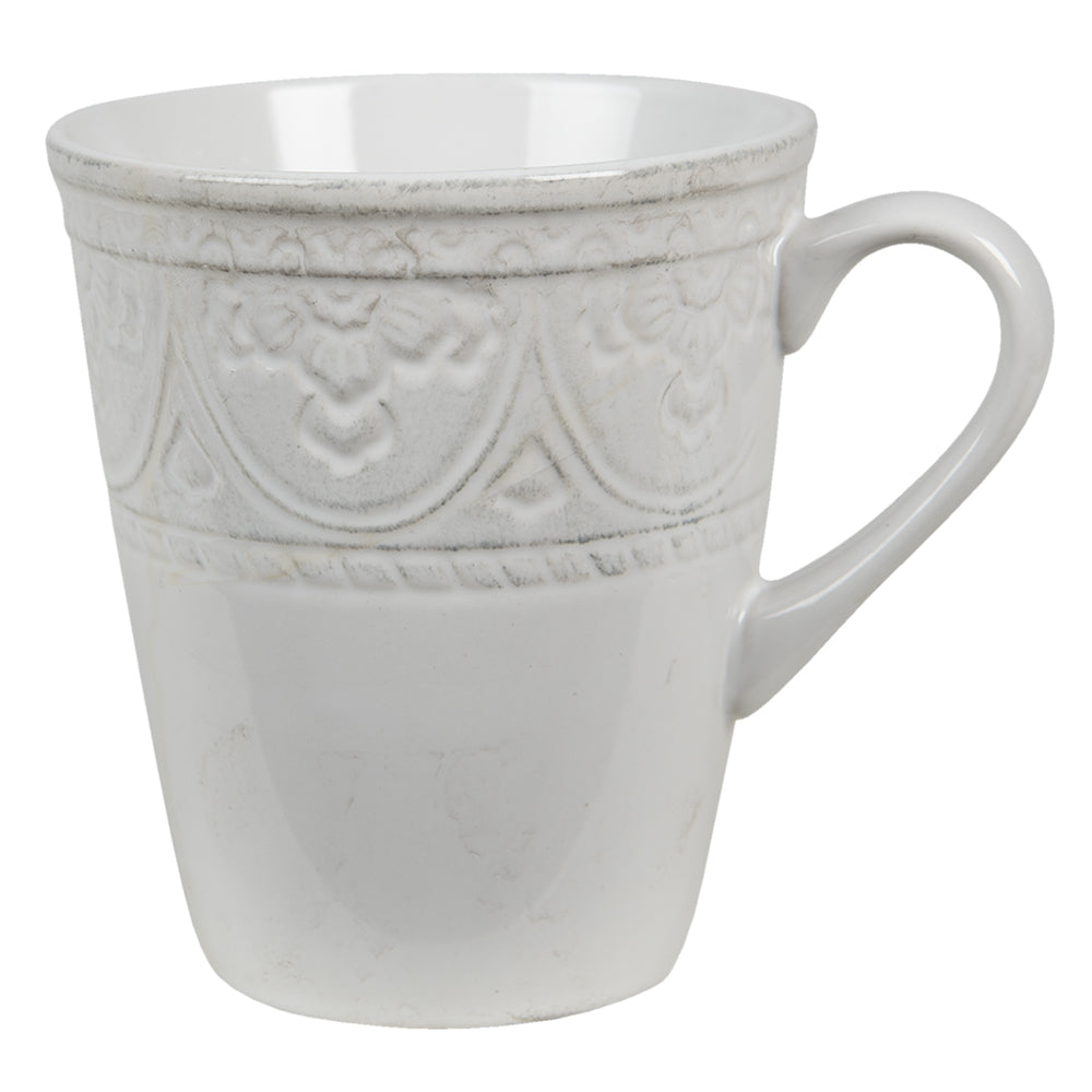 Maxi Becher Landhausstil Weiß 450ml - Keramik Tasse Shabby Chic
