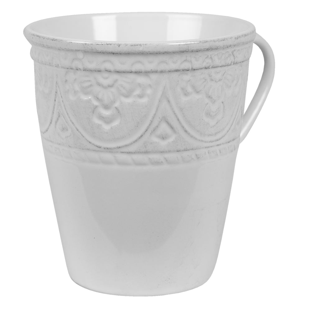 Maxi Becher Landhausstil Weiß 450ml - Keramik Tasse Shabby Chic