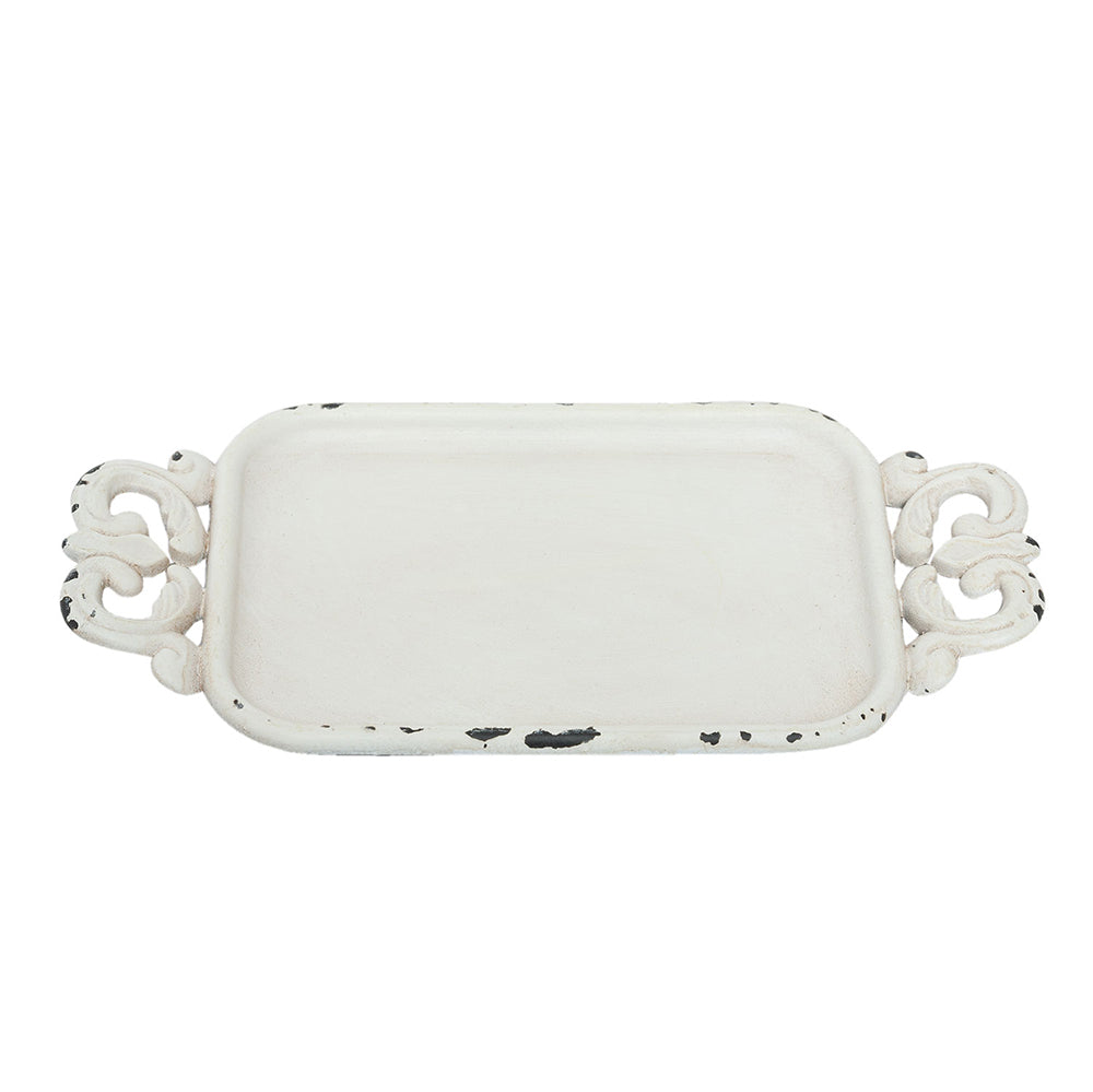 Mini Tablett Shabby Chic Weiß 16x8 cm - Schmuckablage Eisen Vintage Deko