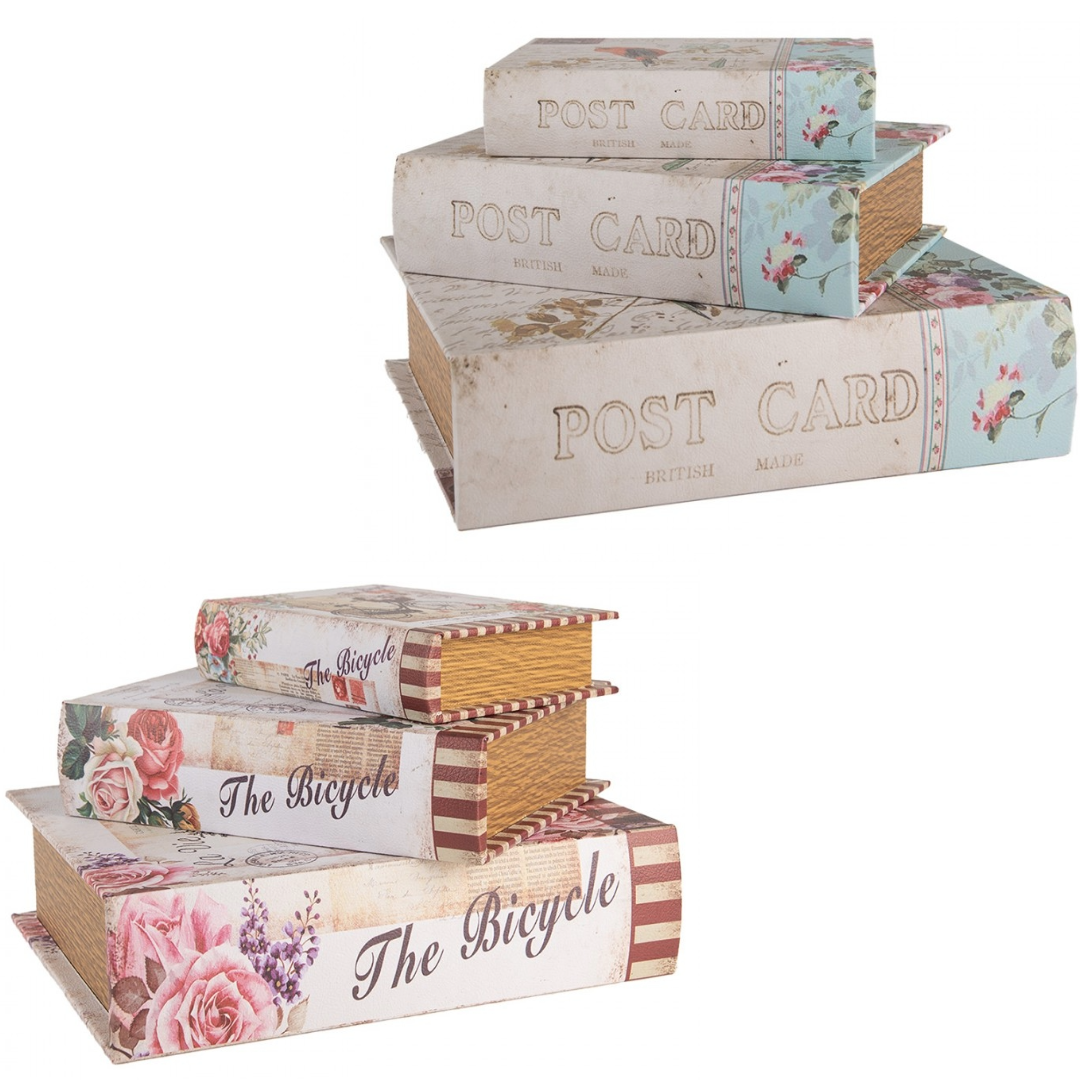 Aufbewahrungsboxen 3er Set Bücher-Design 27/22/17 cm - Romantisch Nostalgisch Vintage