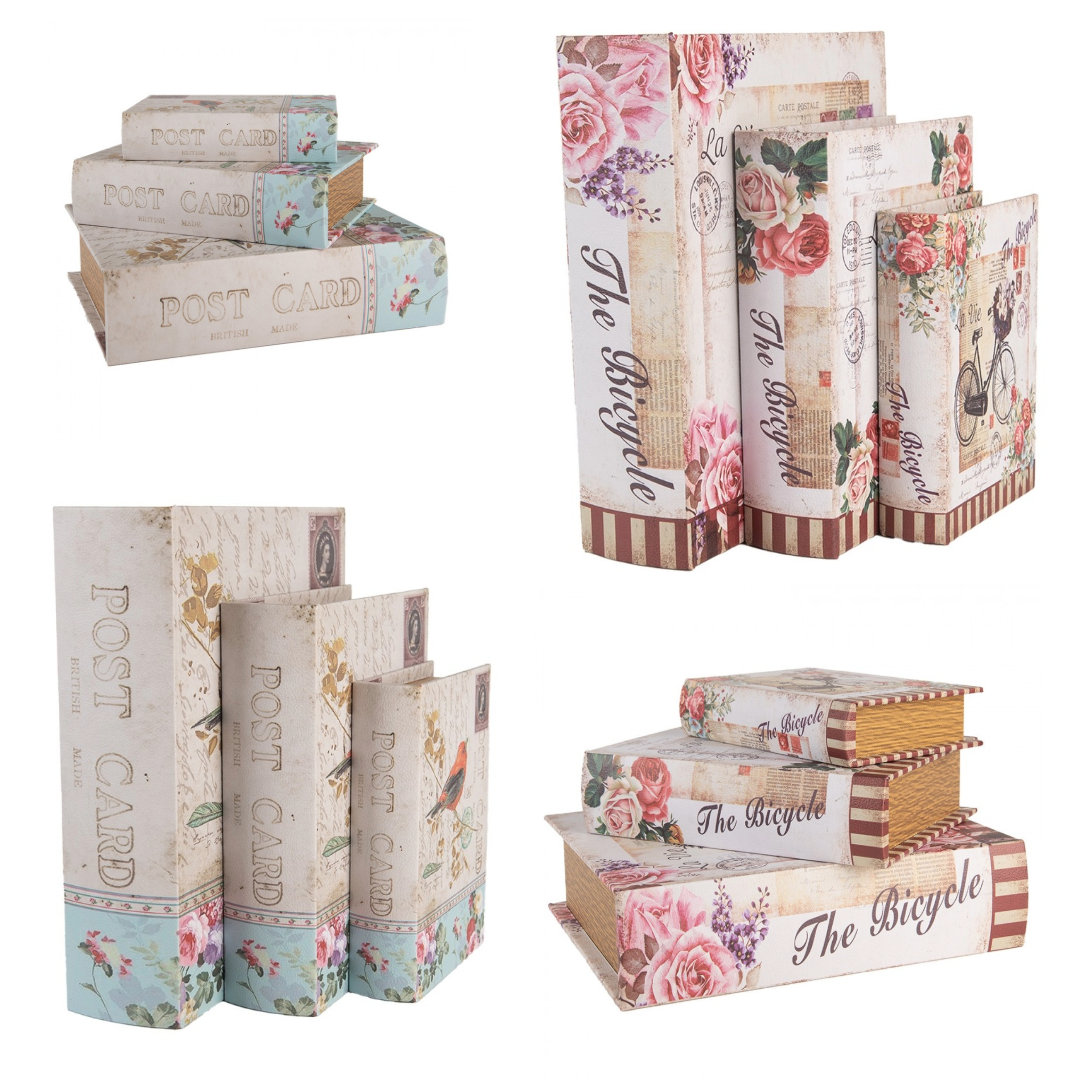 Aufbewahrungsboxen 3er Set Bücher-Design 27/22/17 cm - Romantisch Nostalgisch Vintage