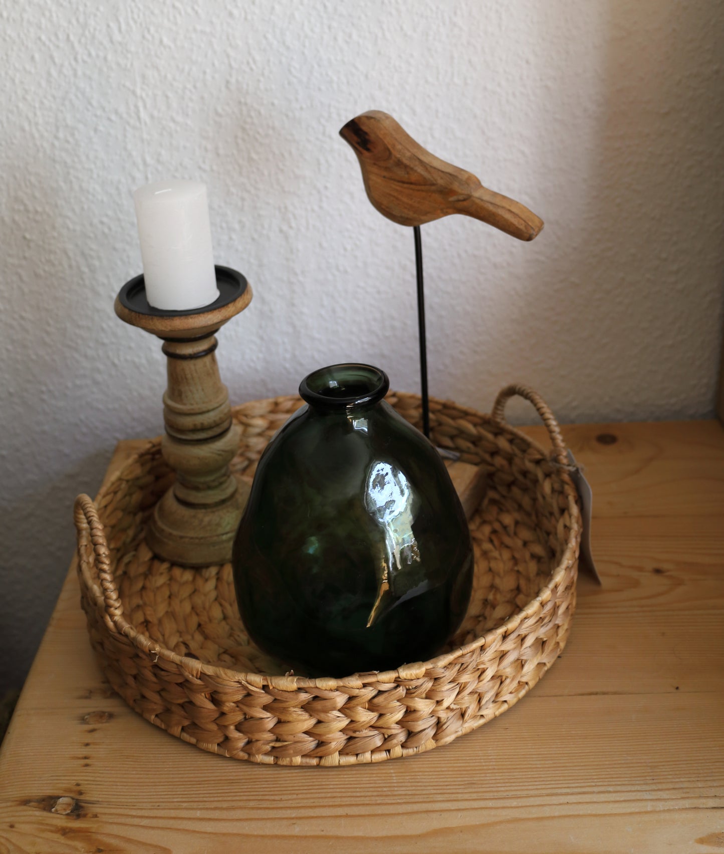 Glasvase Grün Recycelt 20cm - Organische Form Landhaus Boho Deko