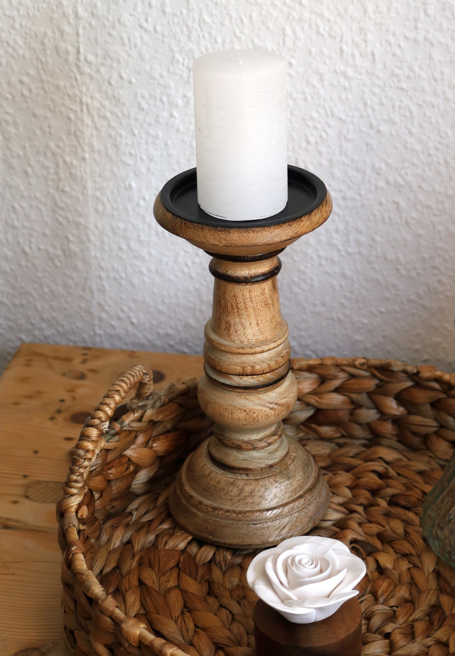 Kerzenständer Mangoholz Braun - Kerzenhalter für Stumpenkerzen im Landhausstil
