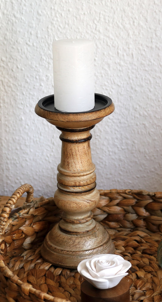 Kerzenständer Mangoholz Braun - Kerzenhalter für Stumpenkerzen im Landhausstil