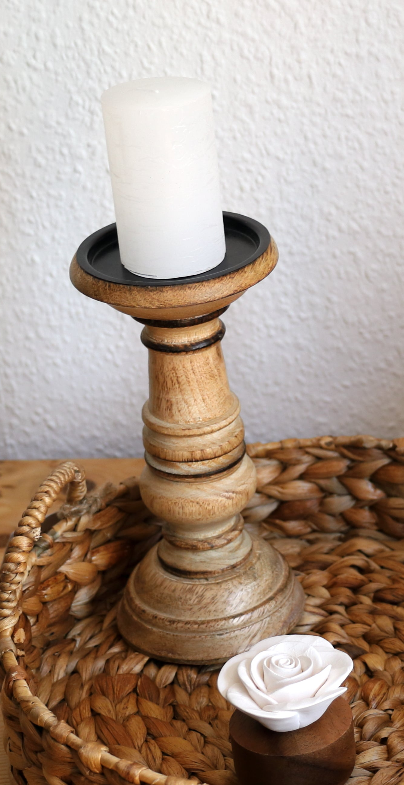 Kerzenständer Mangoholz Braun - Kerzenhalter für Stumpenkerzen im Landhausstil