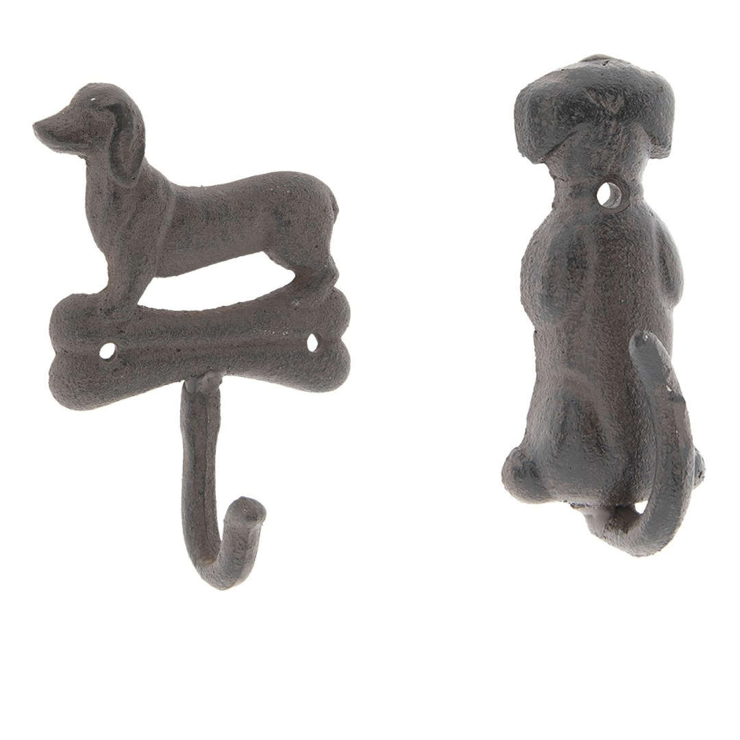 Wandhaken Hund Gusseisen - Dekorativer Garderobenhaken Braun Landhausstil