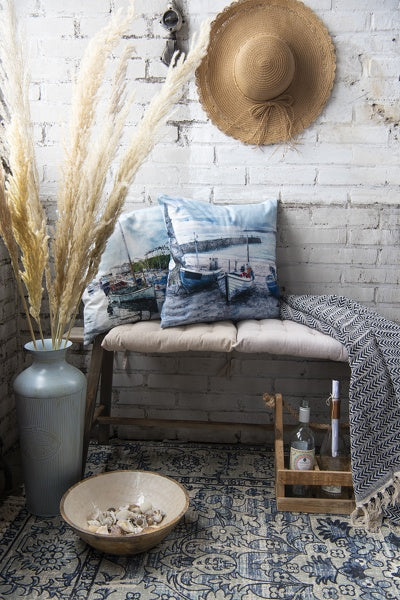 Baumwolldecke Blau-Weiß Zickzack 150x125cm - Plaid Landhausstil