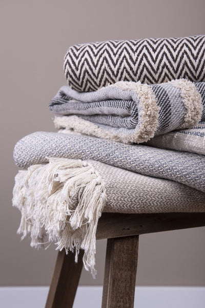 Baumwolldecke Blau-Weiß Zickzack 150x125cm - Plaid Landhausstil