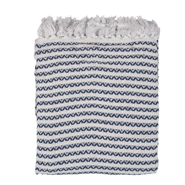 Baumwolldecke Blau-Weiß Zickzack 150x125cm - Plaid Landhausstil
