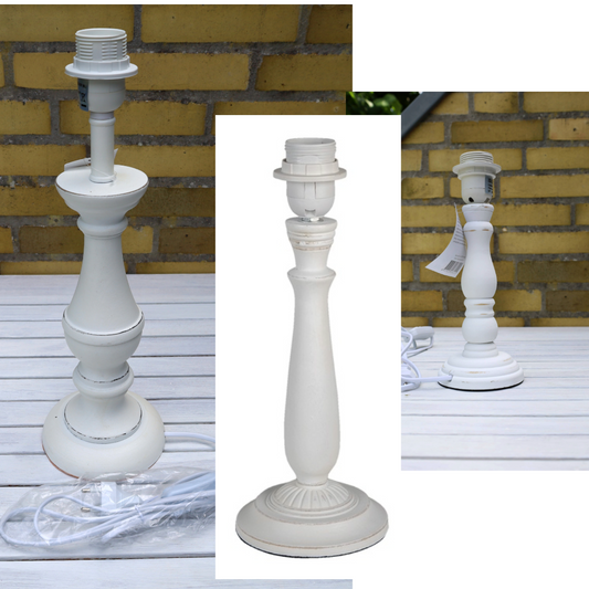 Lampenfuß Holz Weiß Shabby Chic - E27 Fassung ohne Schirm