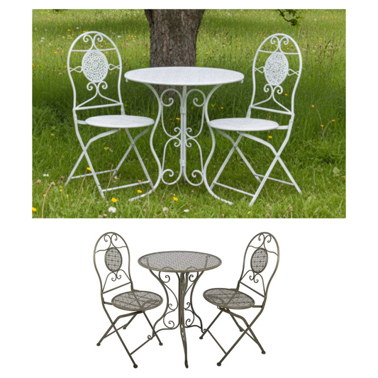 Balkon & Gartenmöbel: Bistro-Set 3-teilig Metall Landhausstil {{ Shabby Chic und Landhaus Deko }} {{ www.Stein-Alt.de The cosy Cottage }}