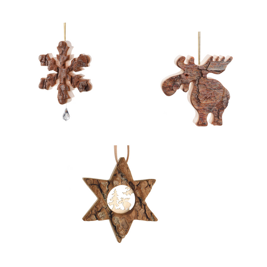 Winterliche Anhänger aus Rindenholz - Elch, Hirsch Weihnachtsdeko