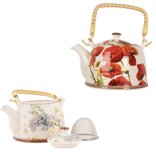 Teekanne aus Keramik inklusive Teesieb, 800 ml mit Blumenmotiv, Landhausstil
