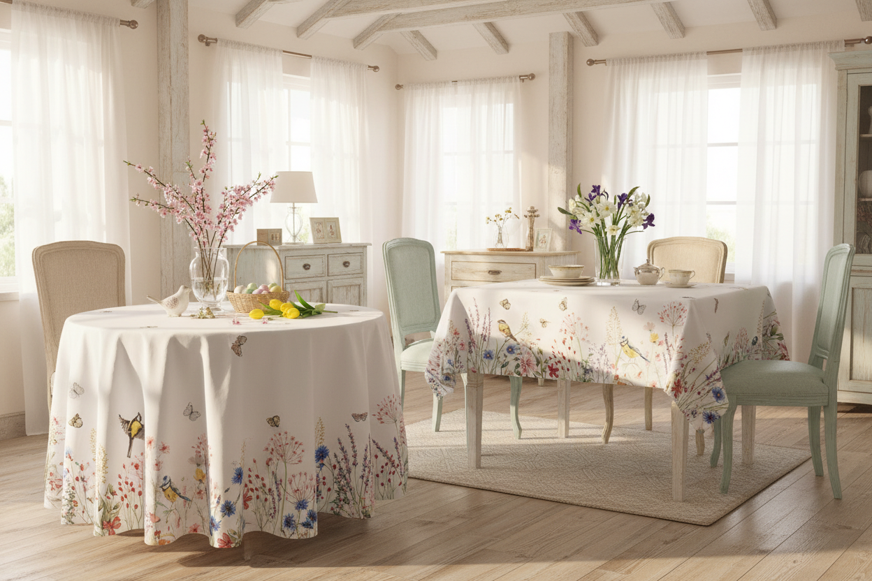 Weiße Tischdecke Baumwolle Landhausstil - Tischband Frühling Sommer Shabby Chic {{ Shabby Chic und Landhaus Deko }} {{ www.Stein-Alt.de The cosy Cottage }}