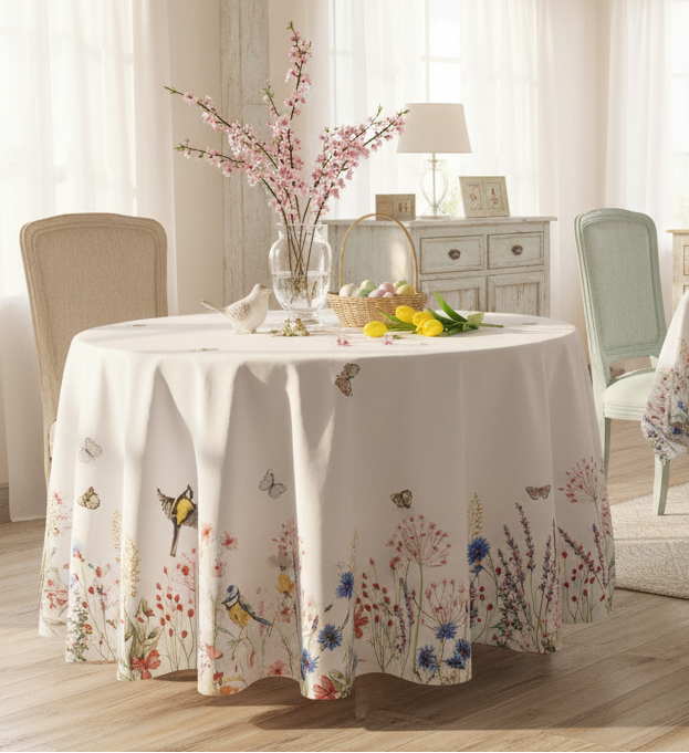 Weiße Tischdecke Baumwolle Landhausstil - Tischband Frühling Sommer Shabby Chic {{ Shabby Chic und Landhaus Deko }} {{ www.Stein-Alt.de The cosy Cottage }}