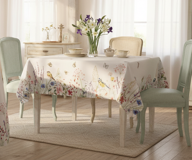 Weiße Tischdecke Baumwolle Landhausstil - Tischband Frühling Sommer Shabby Chic {{ Shabby Chic und Landhaus Deko }} {{ www.Stein-Alt.de The cosy Cottage }}
